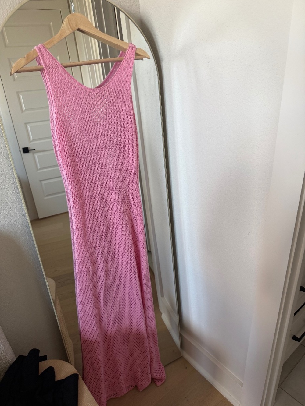 Le Lis Pink Open Knit Maxi Dress | Open Back Tie Detail | Size M Crochet